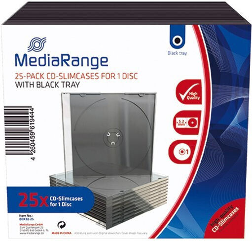 MediaRange CD Box για 1 Δίσκο με Διάφανη Πρόσοψη σε Μαύρο Χρώμα 25τμχ