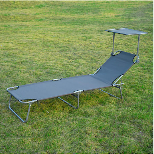 Outsunny Foldable Metallic Beach Sunbed Gray with Shader 187x58x27cm