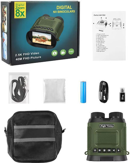 Professional Digital Binoculars Night Vision 2.5k @30 Fps 8x Digital Zoom 10x Optical Zoom 3-inch Lcd Screen 2600 Mah Battery Green