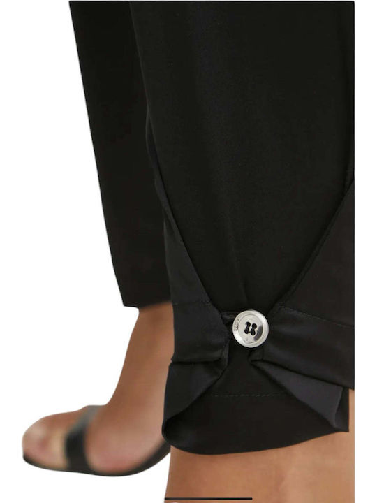 Replay Pantalone Γυναικείο Ψηλόμεσο Υφασμάτινο Παντελόνι με Λάστιχο Μαύρο