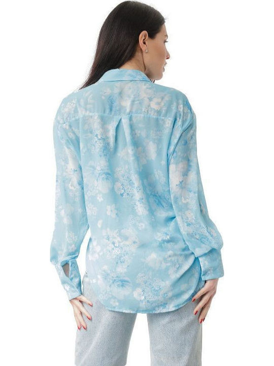 Women's Floral Long Sleeve Shirt Blue