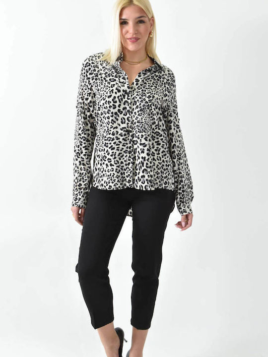 Langärmelig Damen Hemd Black Druck