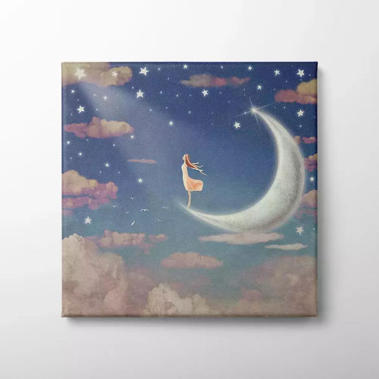 Kids Wall Art Girl in the Moon 65x65cm