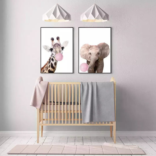 Kids Framed Wall Painting Giraffe Pink Bubble 30x40cm
