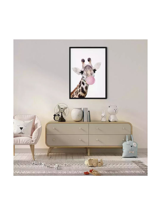 Tablou Copilăresc Girafă Roz Buleț cu Ramă Albă din Plastic 21x30buc