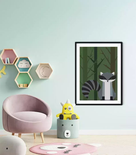 Kids Framed Plastic Wall Painting Forest Animal 21x30cm