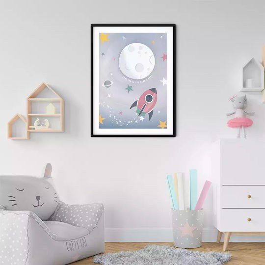 Kids Framed Wall Painting Moon Jet 32x23cm