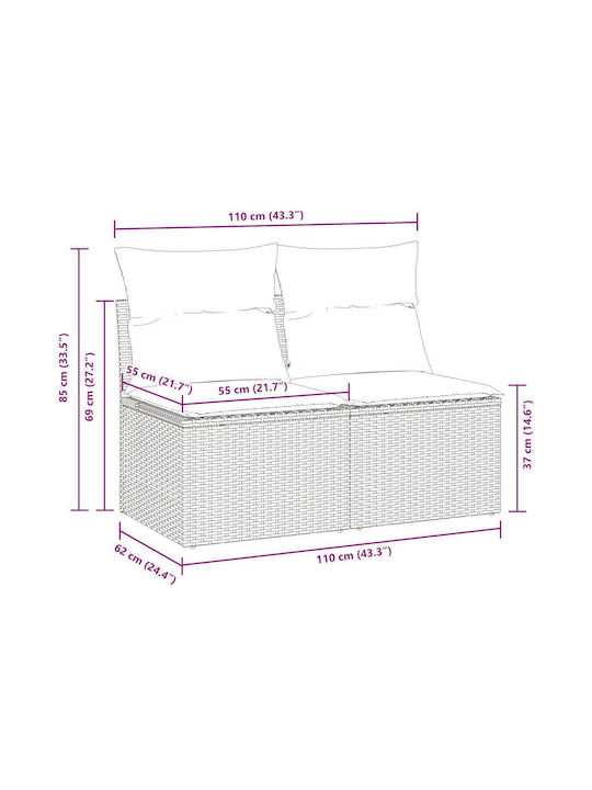 Two-Seater Outdoor Sofa Rattan with Cushions 55x55x69cm