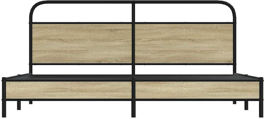 Pat King Size Din Lemn Maro Cu Plăci Pentru Saltea 193x203cm