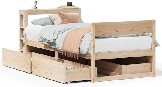 Single Bed Made of Solid Wood in Brown with Slats for Mattress 75x190cm 3306405