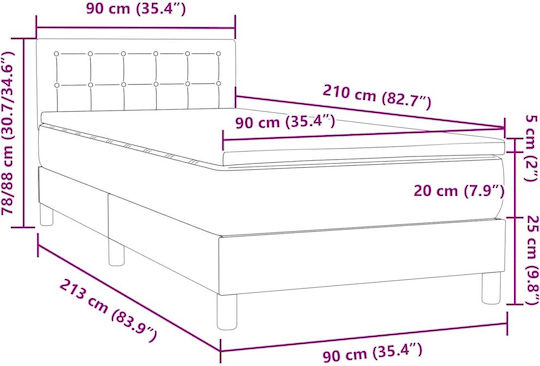 Pat Single Tapitat Cu Material Textil Roz Cu Plăci Și Saltea 90x210cm