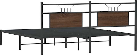 King Size Wooden Brown Bed with Slats for Mattress 183x203cm