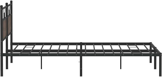 King Size Wooden Brown Bed with Slats for Mattress 183x203cm