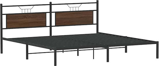King Size Holzbetten Braune Eiche mit Lattenrost für Matratze 193x203cm