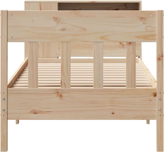 Einzelbett aus massivem Holz Braun mit Lattenrost für Matratze 75x190cm