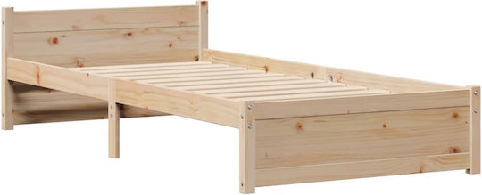 Pat Single Din Lemn Masiv Maro Cu Plăci Potrivit Pentru Saltea 75x190cm