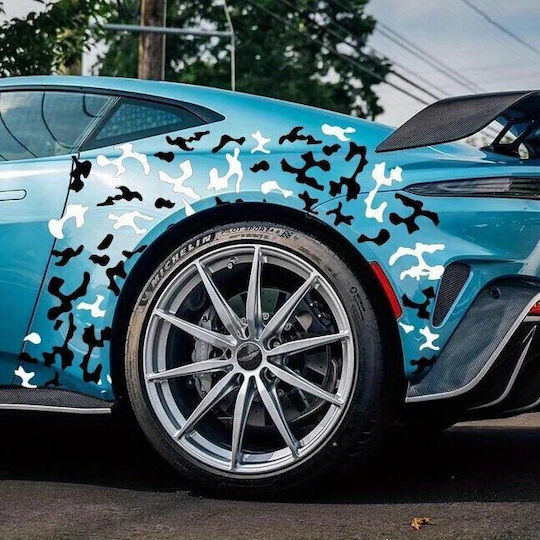 Set 2 Adhesive Tuning Stickers In Two Colors "paint Stains" Design Size 97 X 47 Cm Color Black + White