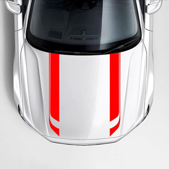 Set 2 Adhesive Stickers Tuning Model "hood Stripes V1" Size 85 X 12 Cm Color Red