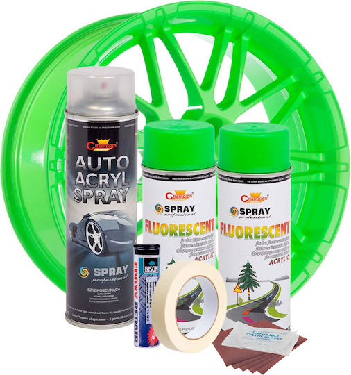 Complete Repair Painting Kit Wheels In Fluorescent Green Color V2