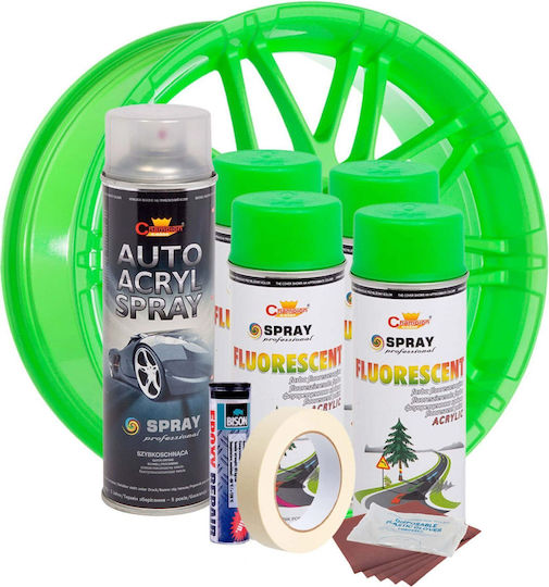 Complete Repair Painting Kit Wheels In Fluorescent Green Color V4