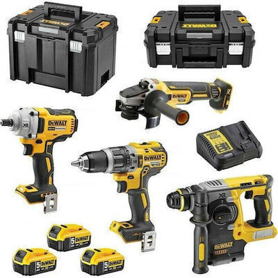 Dewalt Set Angle Wheel & Impact Drill Driver & Impact Driver & Hammer 18V with 3 Batteries 5Ah and Case