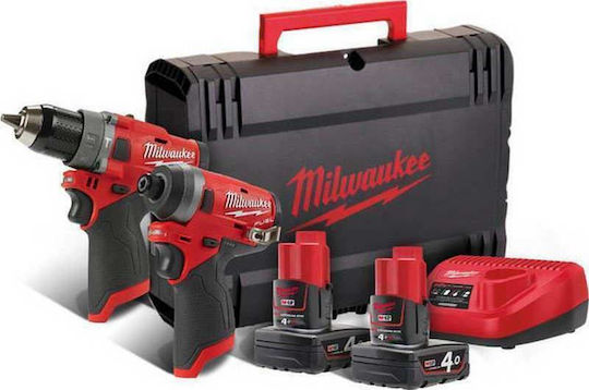 Milwaukee M12 FUEL FPP2A2-402X Set Impact Drill Driver & Impact Screwdriver Brushless 12V with 2 Batteries 4Ah and Case