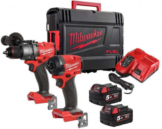 Milwaukee M18 Fpp2a3502x Set Impact Drill Driver & Impact Screwdriver 18V with 2 Batteries 5Ah and Case