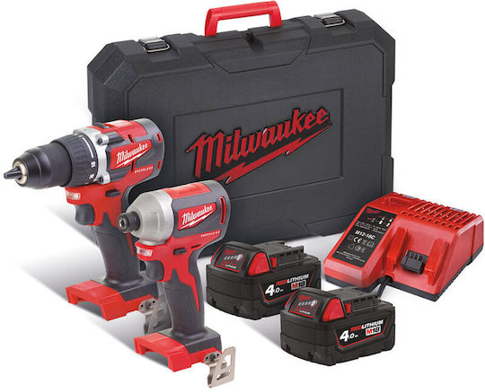 Milwaukee M18 CBLPP2A-402C Set Impact Drill Driver & Impact Screwdriver Brushless 18V with 2 Batteries 4Ah and Case