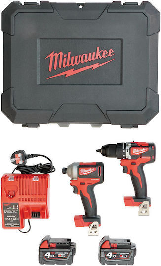 Milwaukee M18 CBLPP2A-402C Set Impact Drill Driver & Impact Screwdriver Brushless 18V with 2 Batteries 4Ah and Case