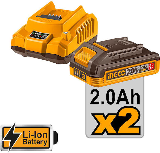 Ingco Set Impact Drill Driver & Impact Driver Brushless 20V with 2 Batteries 2Ah and Case