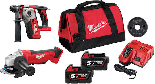 Milwaukee M18 BHAG-502B Сет Ъглово колело & Чук 18V с 2 батерии 5Ах и куфар с Защитни очила