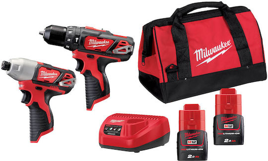 Milwaukee M12 BPP2F-202B Powerpack Set Impact Drill Driver & Impact Screwdriver 12V with 2 Batteries 2Ah and Case