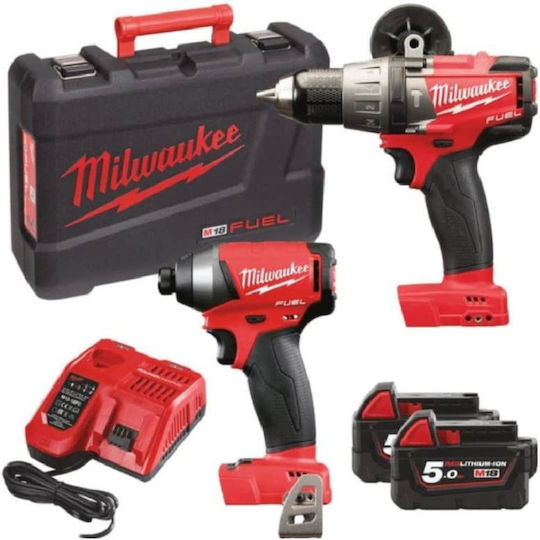 Milwaukee M18 BLPP2A2-502X Set Șurubelniță cu impact & Mașină de găurit Brushless 18V cu 2 baterii 5Ah și husă