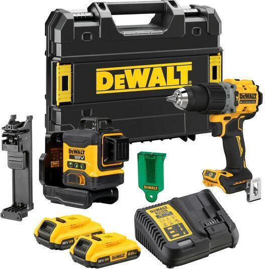 DEWALT DCK2095D2T Σετ Αλφάδι Laser & Κρουστικό Δραπανοκατσάβιδο 18V με 2 Μπαταρίες 2Ah και Θήκη