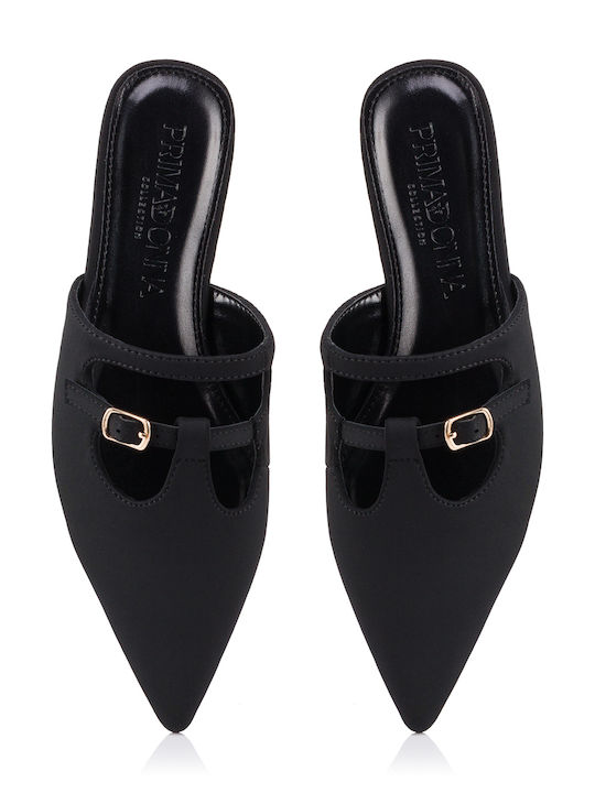 Flat Leather Mules in Black Color