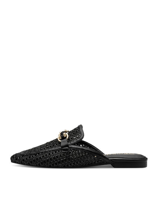 Flat Leather Mules in Black Color