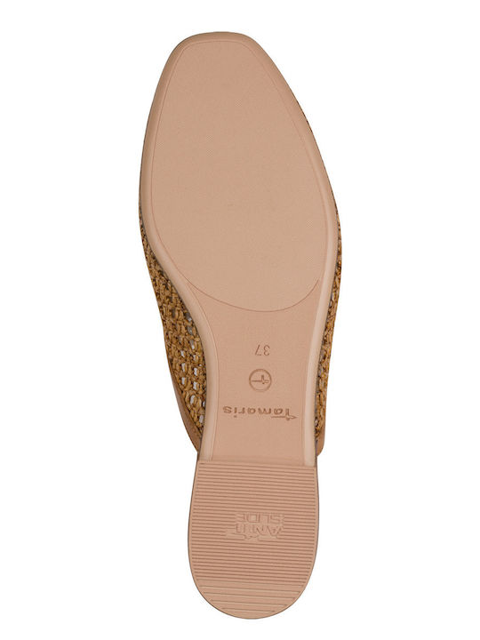 Flat Leather Mules in Tabac Brown Color