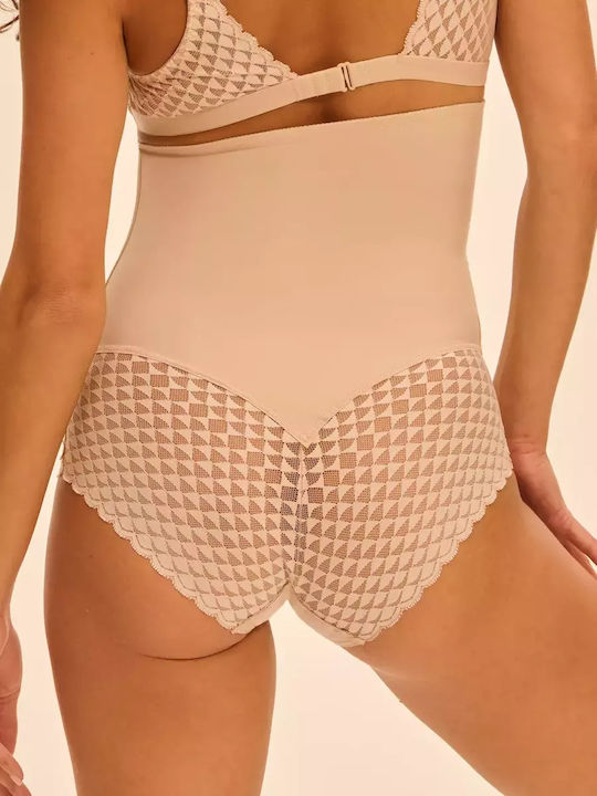 High-waisted Women's Slip Seamless with Lace Peau Rose