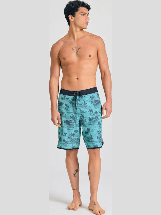Costum de Baie Bărbătesc Bermude Turcoaz cu Imprimeuri