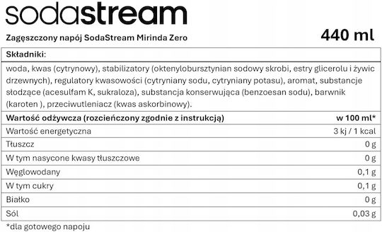 Sodastream Mirinda Zero Concentrate Soda Maker Orange Syrup 440 Ml