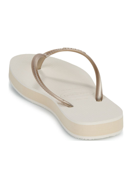 Slim Flatform Flip Flops In Gold Colour