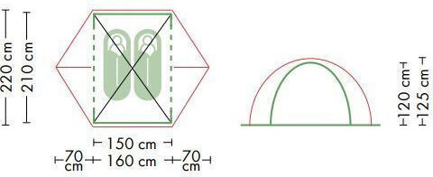 Hupa Camping Tent Igloo Mountaineering Green with Double Cloth 4 Seasons for 2 People Waterproof 3000mm 220x150x120cm