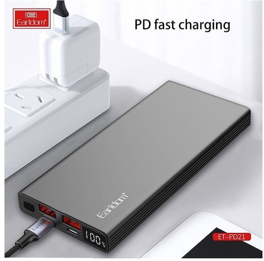 Earldom ET-PD21 Power Bank 10000mAh 20W mit 2 USB-A Ausgangsanschlüsse und USB-C Ausgangsanschluss Schwarz