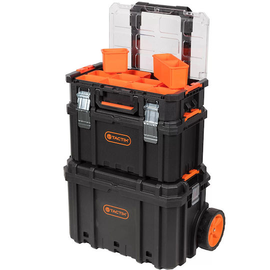 Tactix Cu roți Plastic Căruță 3 Secțiuni cu Geantă de scule L63.9xA37.6xÎ73.1cm Modular