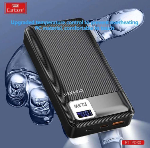 Earldom ET-PD30 Power Bank 20000mAh 22.5W με Θύρα USB-A και Θύρα USB-C Μαύρο