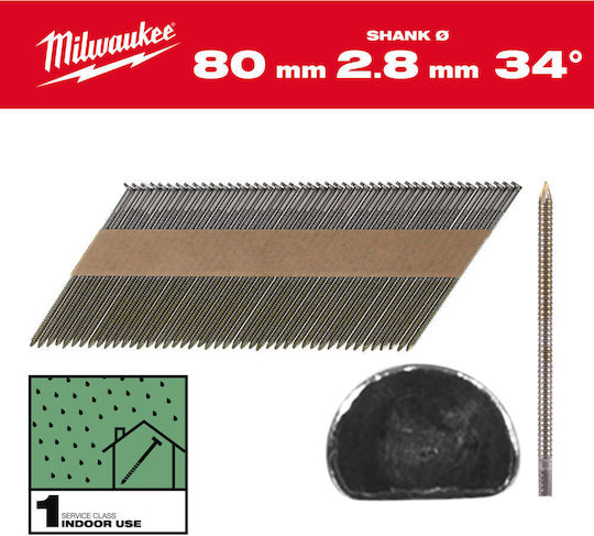 Milwaukee 4932492603 Καρφι D 34° 7.4x2.8/80mm Ριγωτα 2200τμχ Mw