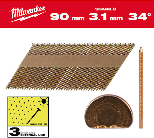 Milwaukee 4932492615 D Head Nail 34° 7.4x3.1/90mm Hot Galvanized 2200pcs Mw