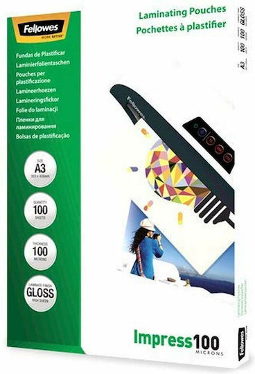 Fellowes A3 Glossy 100 Micron Laminating Sheets 100 Pieces