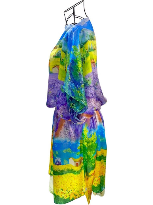 Damen Poncho-Kleid Lv24 Lila Gelb Einheitsgröße Intl