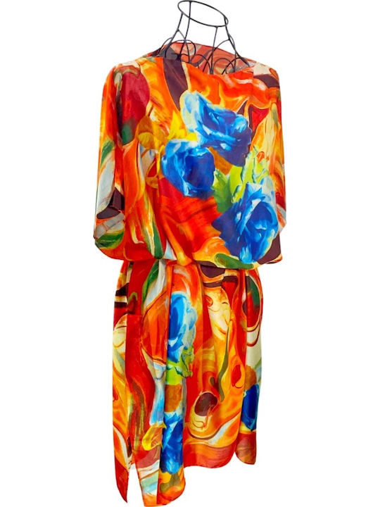 Women's Poncho Dress 24t Orange Blue One Size Intl